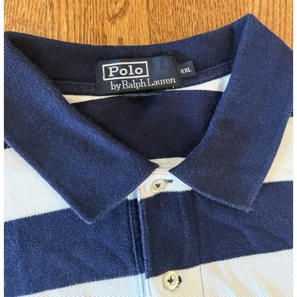 Polo Ralph Lauren Men's Polo Shirt Navy And White Stripes Pony Logo Size XXL - Picture 5 of 7
